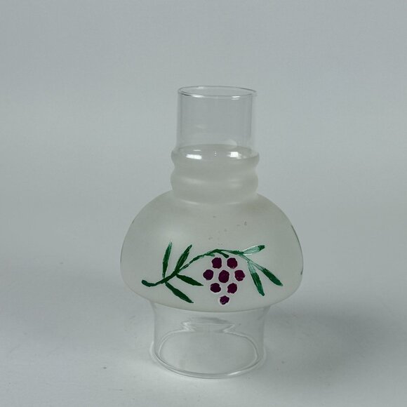 Vintage Frosted Glass Hurricane Lamp Chimney Shade w Leaf Grapes Design - Picture 1 of 8